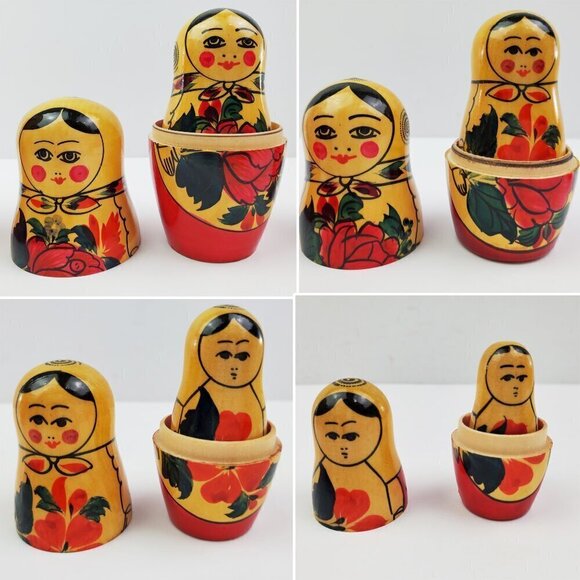 Russian Matryoshka Nesting Dolls Vintage 6 USSR Wood Hand Painted Folk Art - Picture 8 of 13